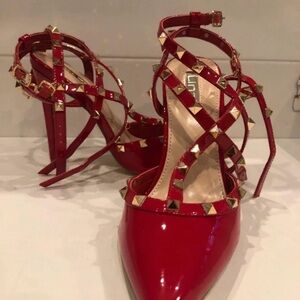 Chic Red Patent Leather Studded Heels